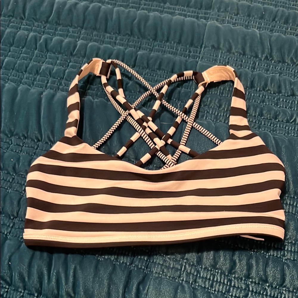 lululemon athletica Black and Tan Striped Crop Top